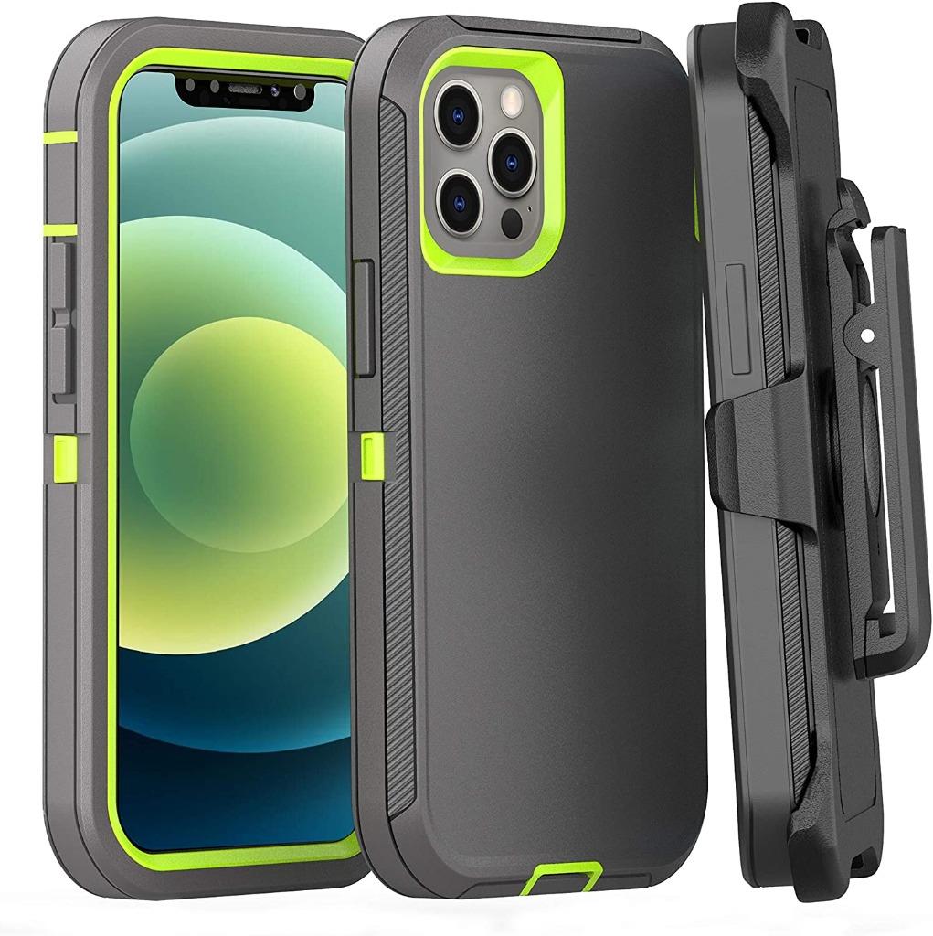 Premium Armor Heavy Duty Case with Clip for Apple iPHONE 13 (6.1) (Gray Green)
